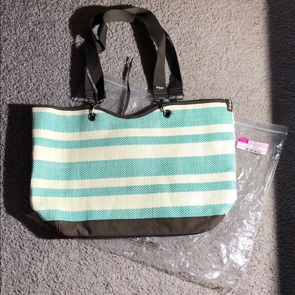 thirty-one Handbags - NWT 31 Canvas Crew Tote Turquoise Straw Stripe